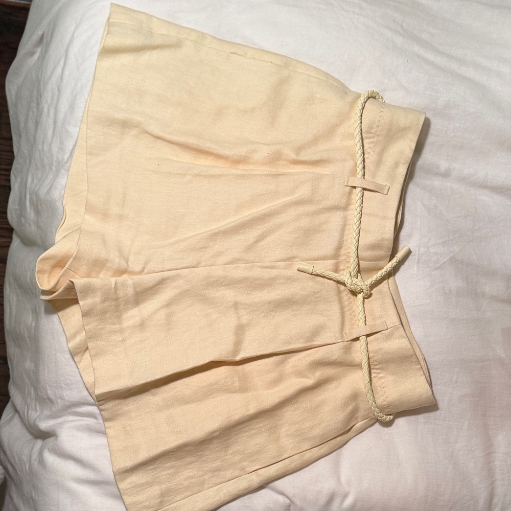 Zimmerman illuminate yellow linen High-Waisted Shorts with leather Rope Belt